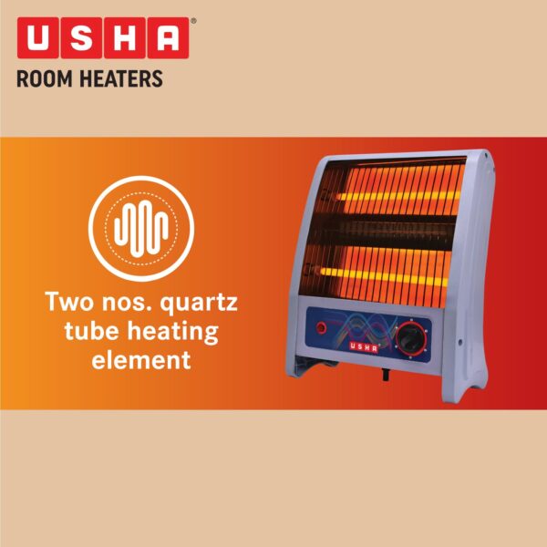 Usha 2 Rod 800 Watt Quartz Heater with Low Power Consumption and Tip Over Protection (4302, Grey) - Image 3