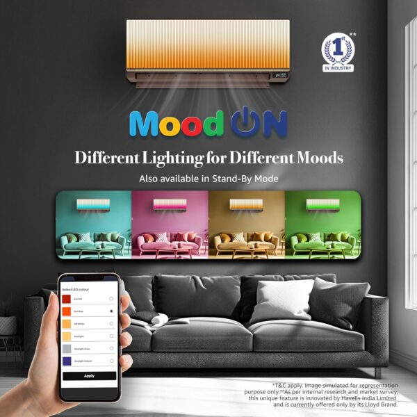 Lloyd Stunnair 1.5 Ton 5 Star Wi-Fi Inverter Split AC (6 in 1 Expandable, Mood Lighting, In-Built Air Purifier, Direct Voice Command, Copper, Beige & Cocoa, New Launch GLS19V5KOOQZ) - Image 4