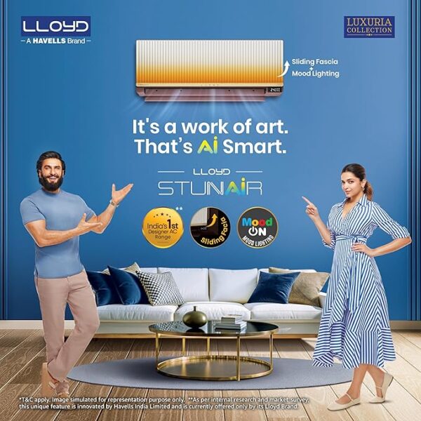 Lloyd Stunnair 1.5 Ton 5 Star Wi-Fi Inverter Split AC (6 in 1 Expandable, Mood Lighting, In-Built Air Purifier, Direct Voice Command, Copper, Beige & Cocoa, New Launch GLS19V5KOOQZ)